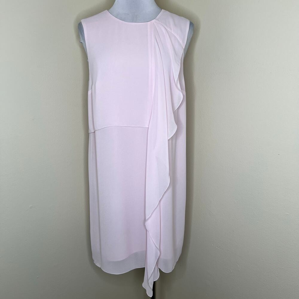 French Connection Shift Dress 8 Pink Cascading Ruffle Chic Coquette Feminine
